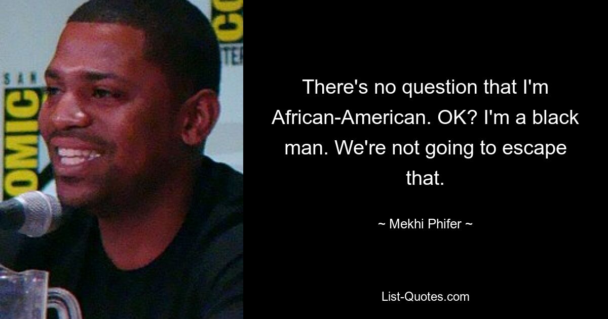 There's no question that I'm African-American. OK? I'm a black man. We're not going to escape that. — © Mekhi Phifer