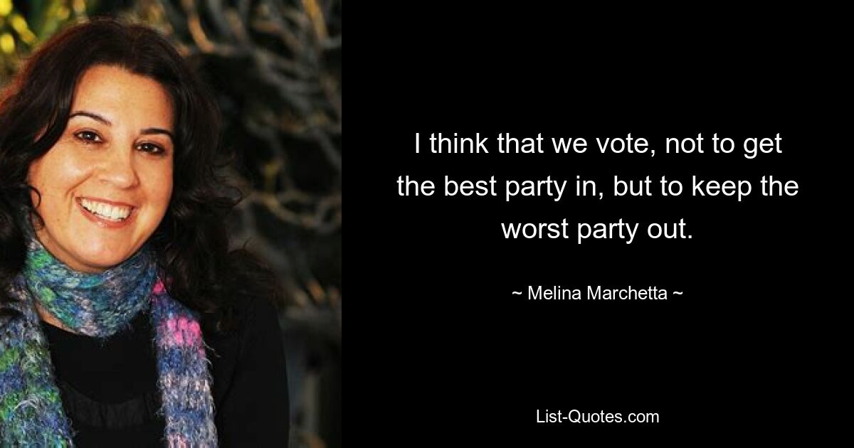 I think that we vote, not to get the best party in, but to keep the worst party out. — © Melina Marchetta