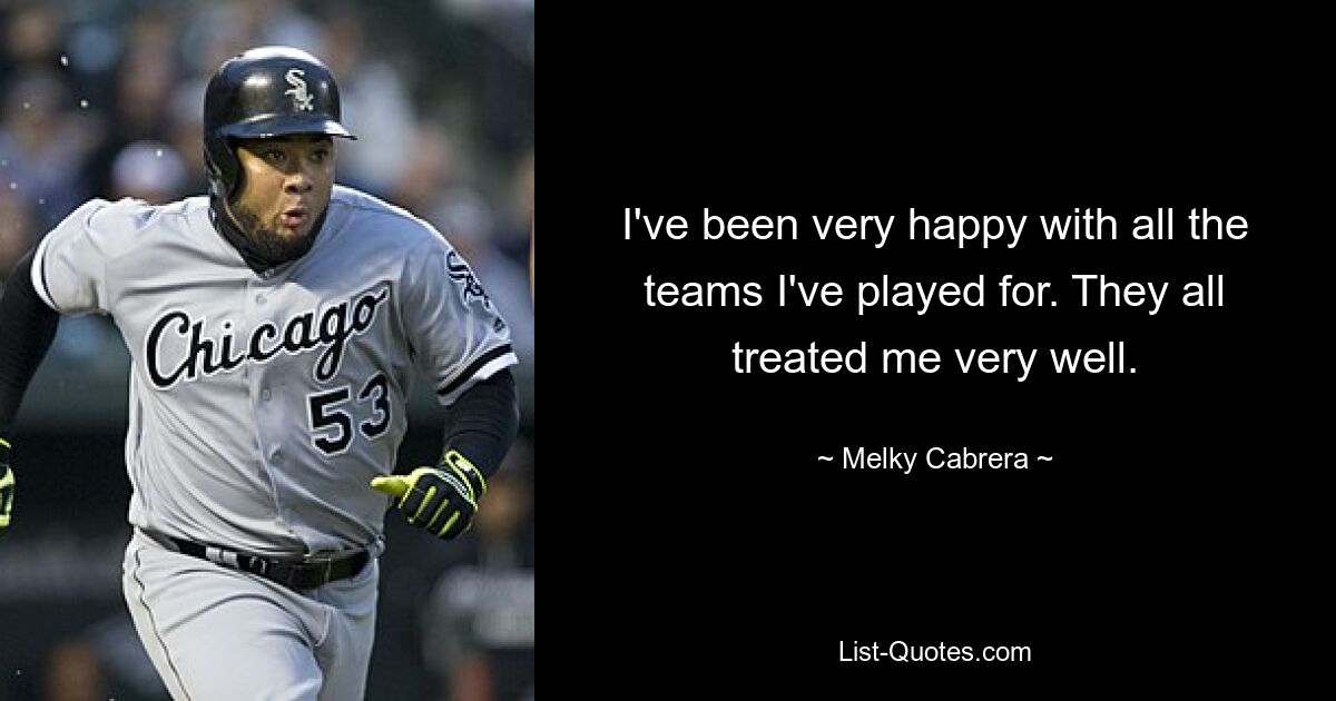 I've been very happy with all the teams I've played for. They all treated me very well. — © Melky Cabrera