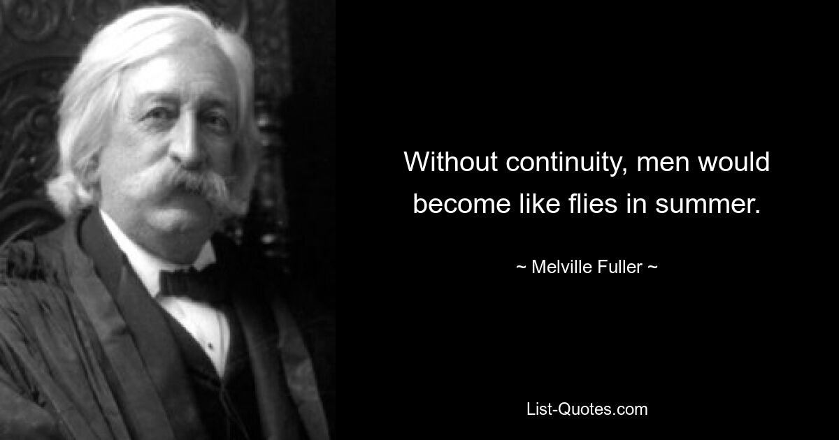 Without continuity, men would become like flies in summer. — © Melville Fuller