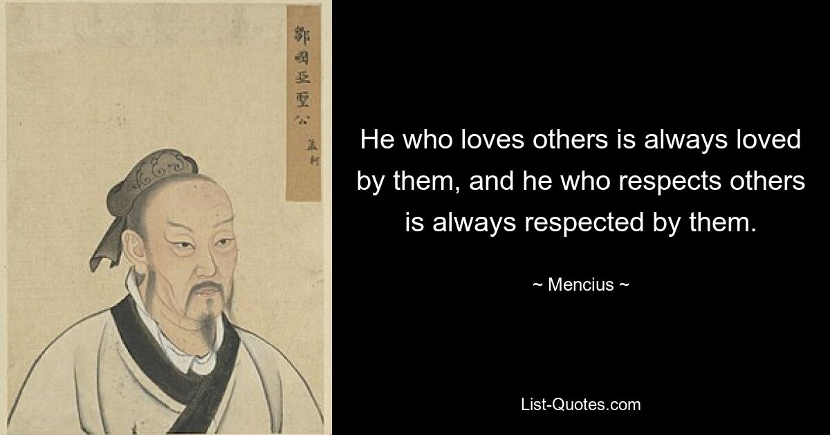 He who loves others is always loved by them, and he who respects others is always respected by them. — © Mencius