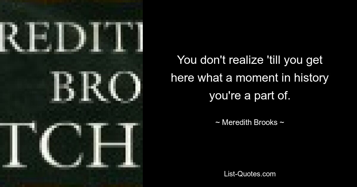 You don't realize 'till you get here what a moment in history you're a part of. — © Meredith Brooks