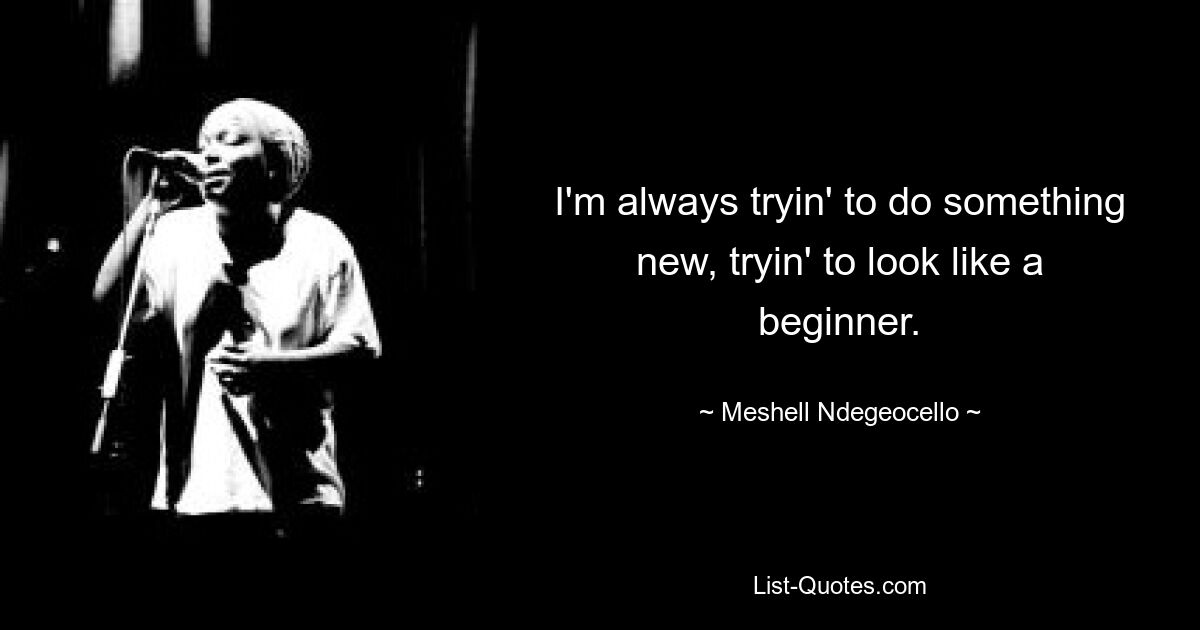 I'm always tryin' to do something new, tryin' to look like a beginner. — © Meshell Ndegeocello