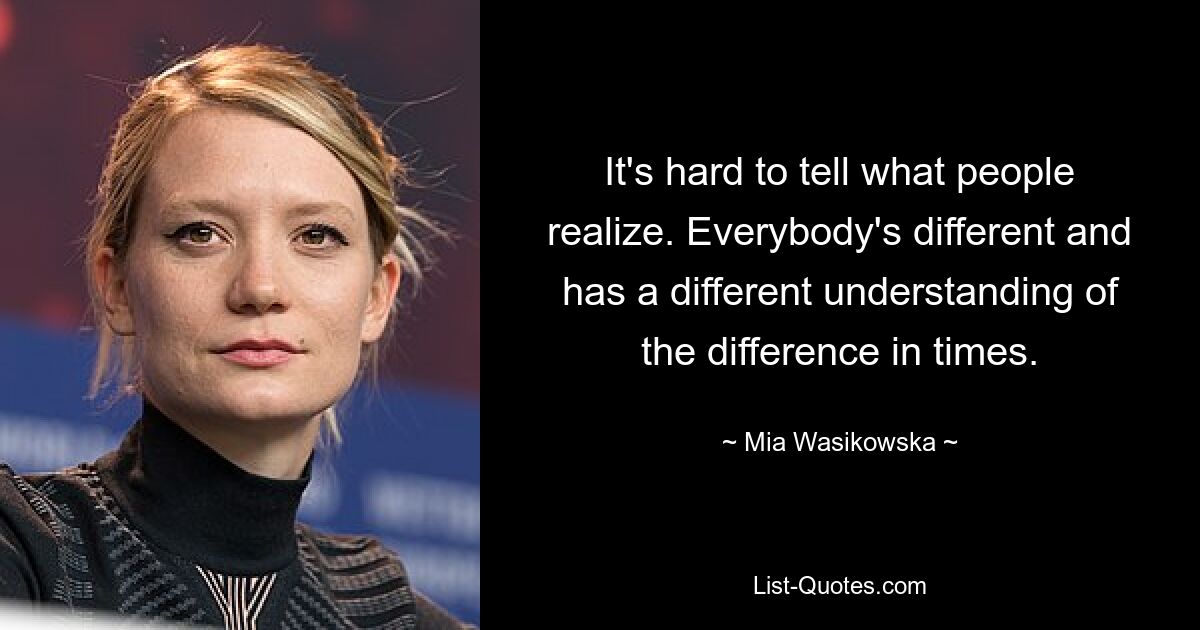 It's hard to tell what people realize. Everybody's different and has a different understanding of the difference in times. — © Mia Wasikowska