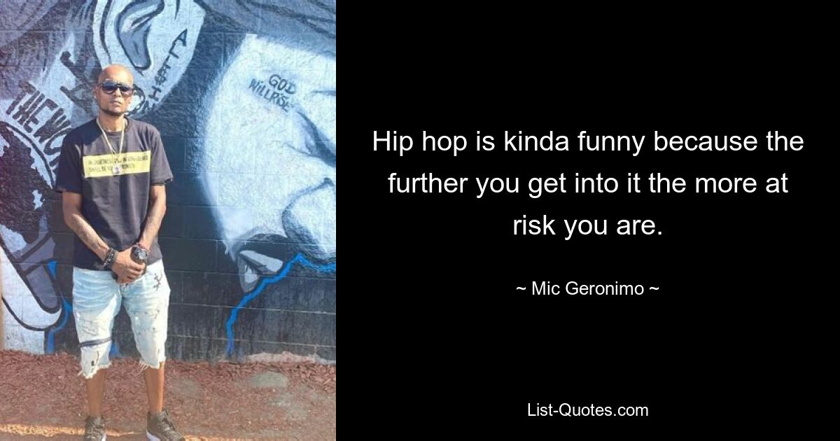 Hip hop is kinda funny because the further you get into it the more at risk you are. — © Mic Geronimo