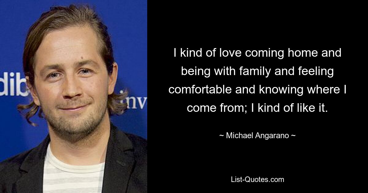 I kind of love coming home and being with family and feeling comfortable and knowing where I come from; I kind of like it. — © Michael Angarano