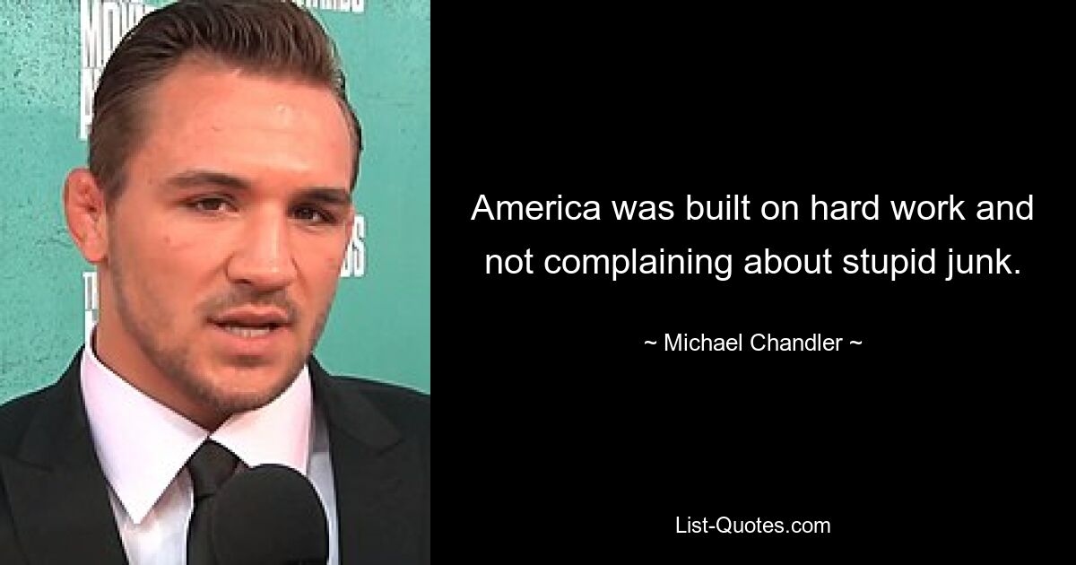 America was built on hard work and not complaining about stupid junk. — © Michael Chandler