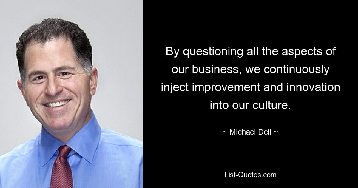 By questioning all the aspects of our business, we continuously inject improvement and innovation into our culture. — © Michael Dell