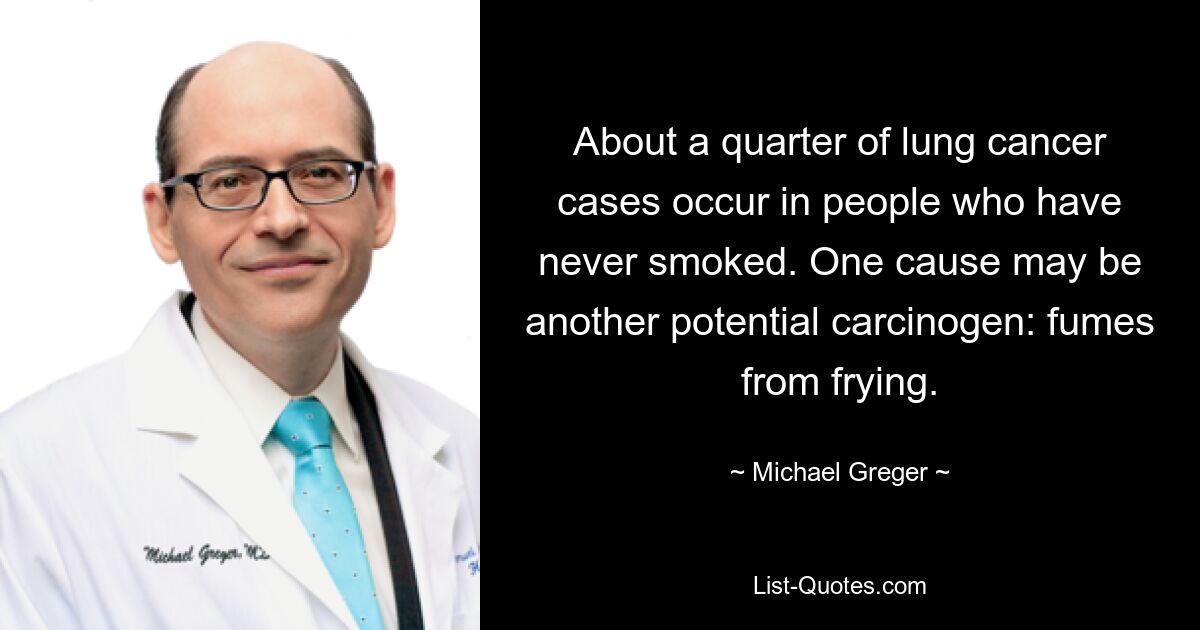 About a quarter of lung cancer cases occur in people who have never smoked. One cause may be another potential carcinogen: fumes from frying. — © Michael Greger