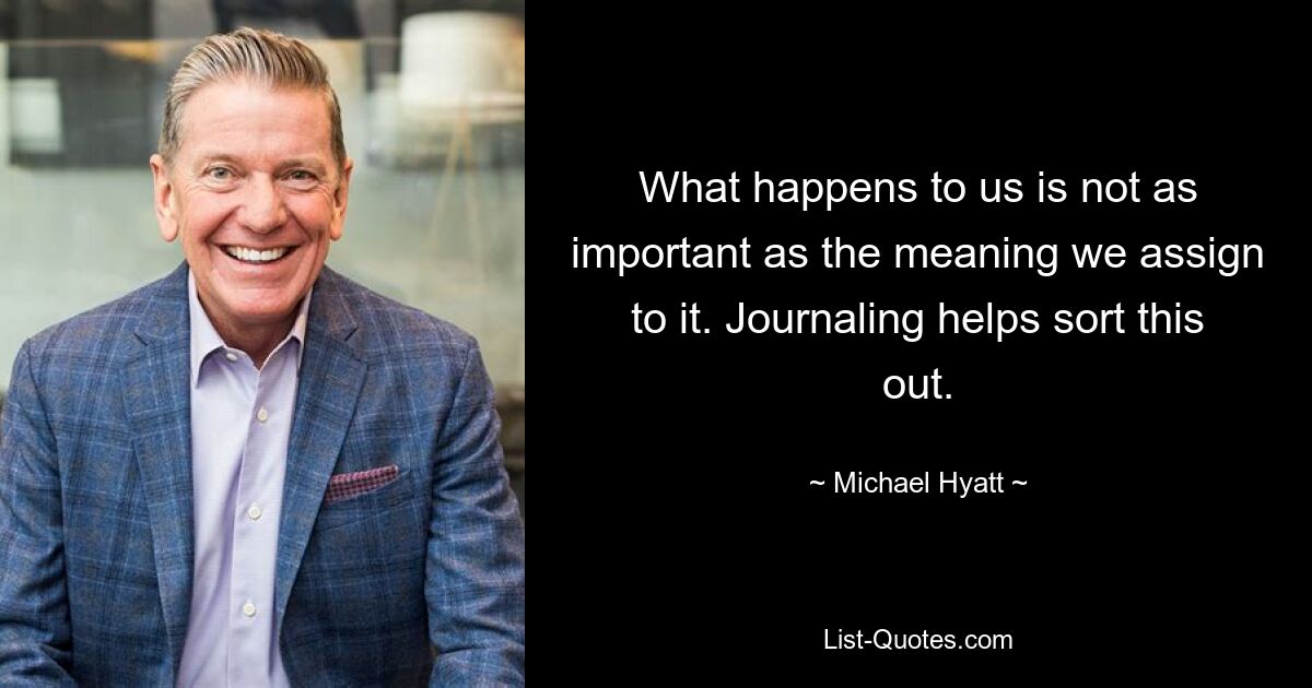 What happens to us is not as important as the meaning we assign to it. Journaling helps sort this out. — © Michael Hyatt