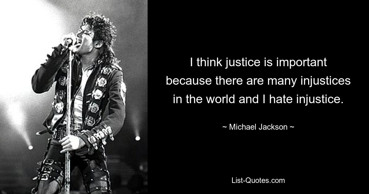 I think justice is important because there are many injustices in the world and I hate injustice. — © Michael Jackson