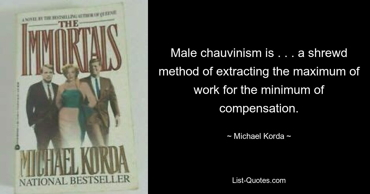 Male chauvinism is . . . a shrewd method of extracting the maximum of work for the minimum of compensation. — © Michael Korda