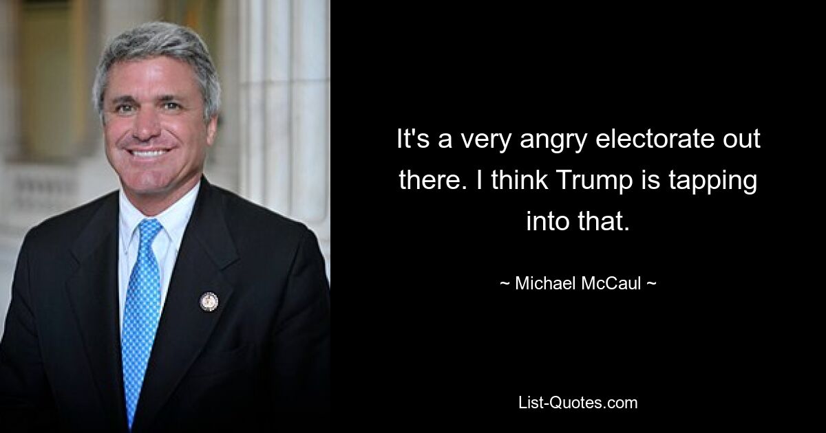 It's a very angry electorate out there. I think Trump is tapping into that. — © Michael McCaul