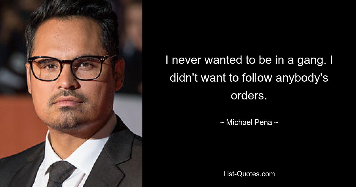 I never wanted to be in a gang. I didn't want to follow anybody's orders. — © Michael Pena