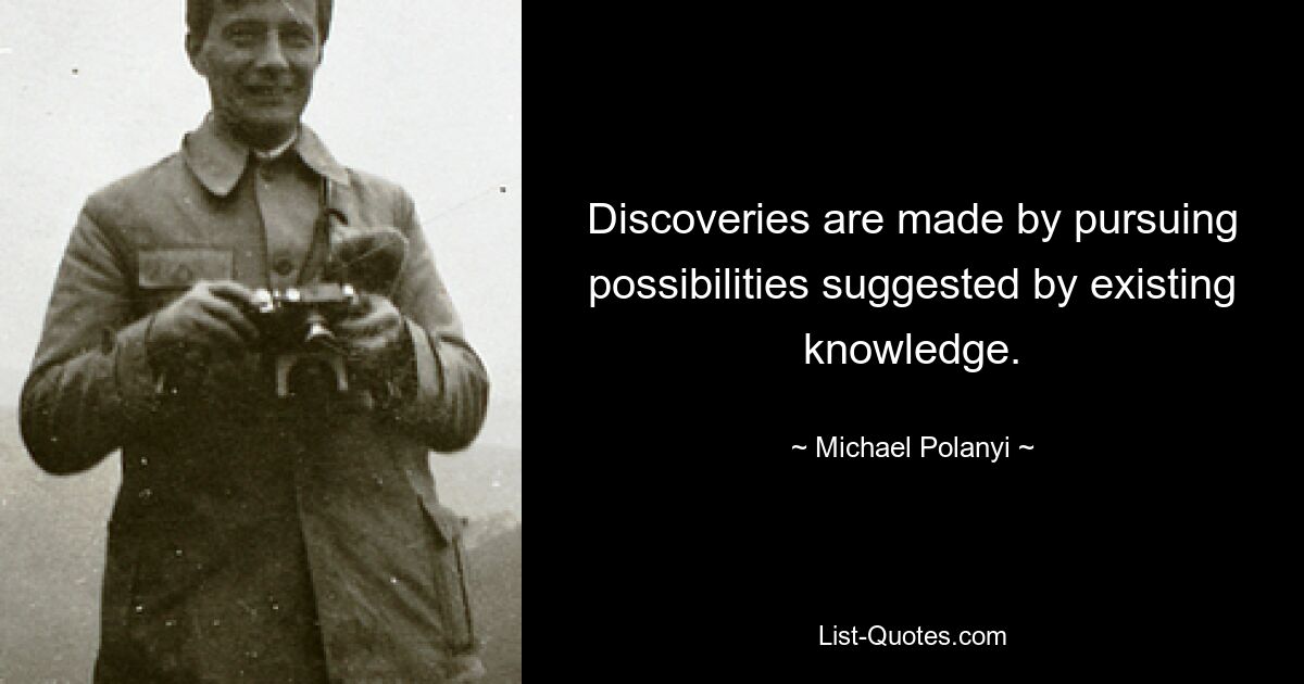 Discoveries are made by pursuing possibilities suggested by existing knowledge. — © Michael Polanyi