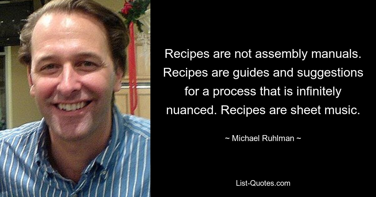 Rezepte sind keine Montageanleitungen. Rezepte sind Anleitungen und Vorschläge für einen Prozess, der unendlich differenziert ist. Rezepte sind Noten. — © Michael Ruhlman 
