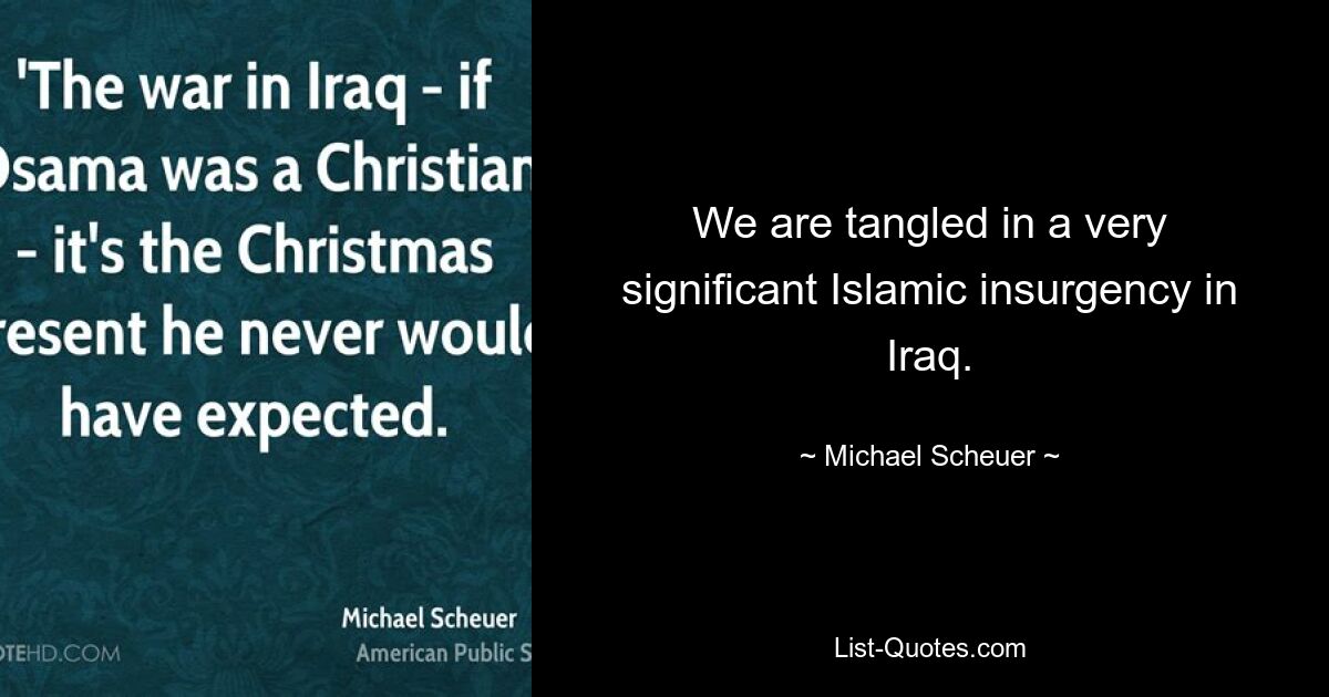 We are tangled in a very significant Islamic insurgency in Iraq. — © Michael Scheuer