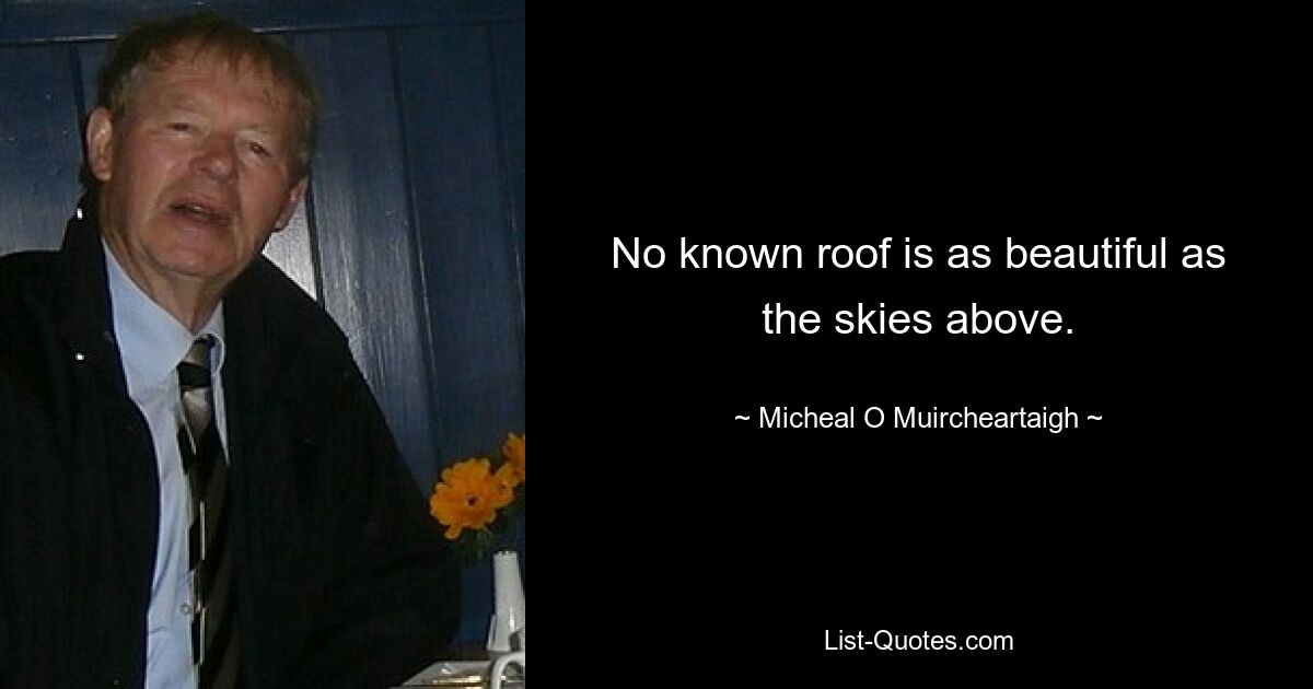 No known roof is as beautiful as the skies above. — © Micheal O Muircheartaigh