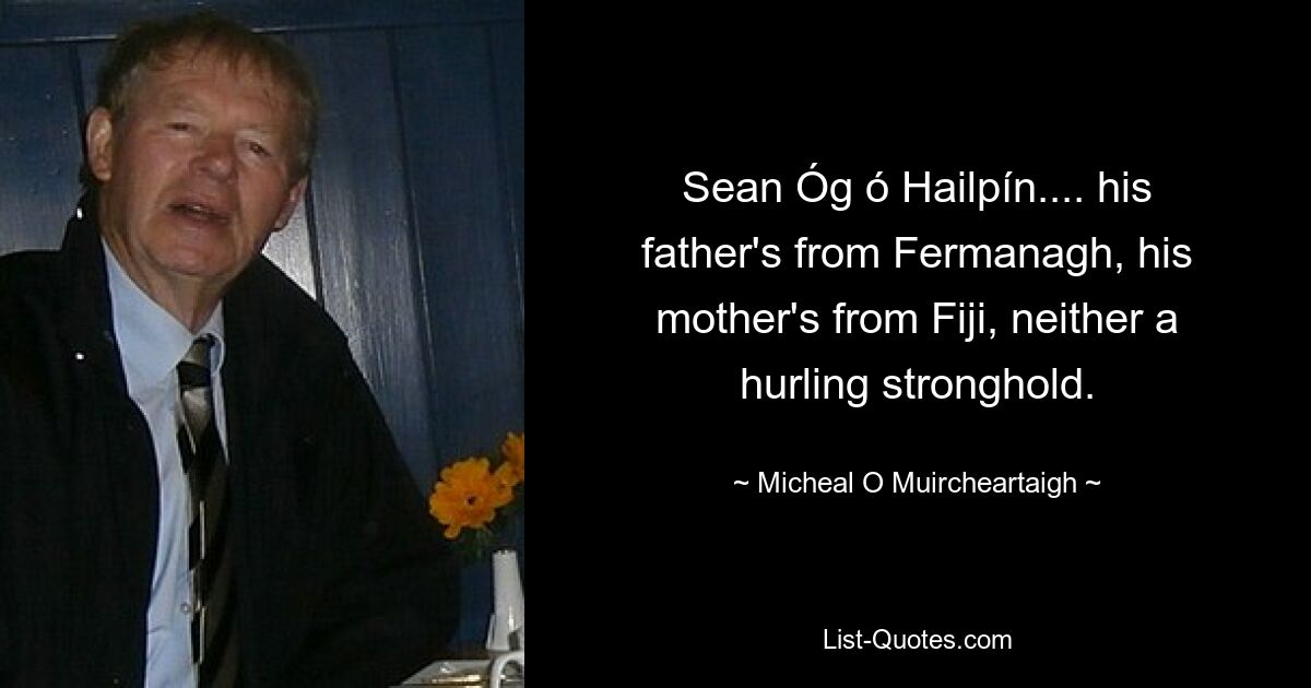 Sean Óg ó Hailpín.... his father's from Fermanagh, his mother's from Fiji, neither a hurling stronghold. — © Micheal O Muircheartaigh