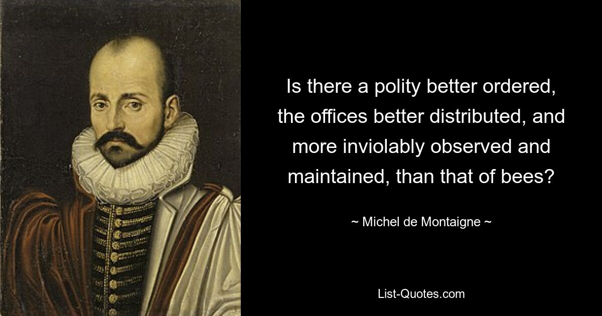 Is there a polity better ordered, the offices better distributed, and more inviolably observed and maintained, than that of bees? — © Michel de Montaigne