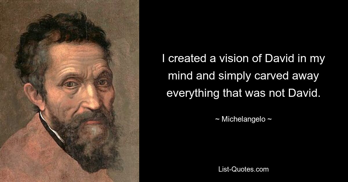 I created a vision of David in my mind and simply carved away everything that was not David. — © Michelangelo