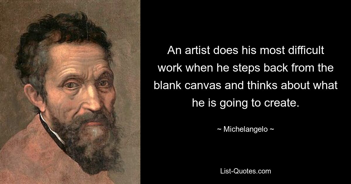 An artist does his most difficult work when he steps back from the blank canvas and thinks about what he is going to create. — © Michelangelo