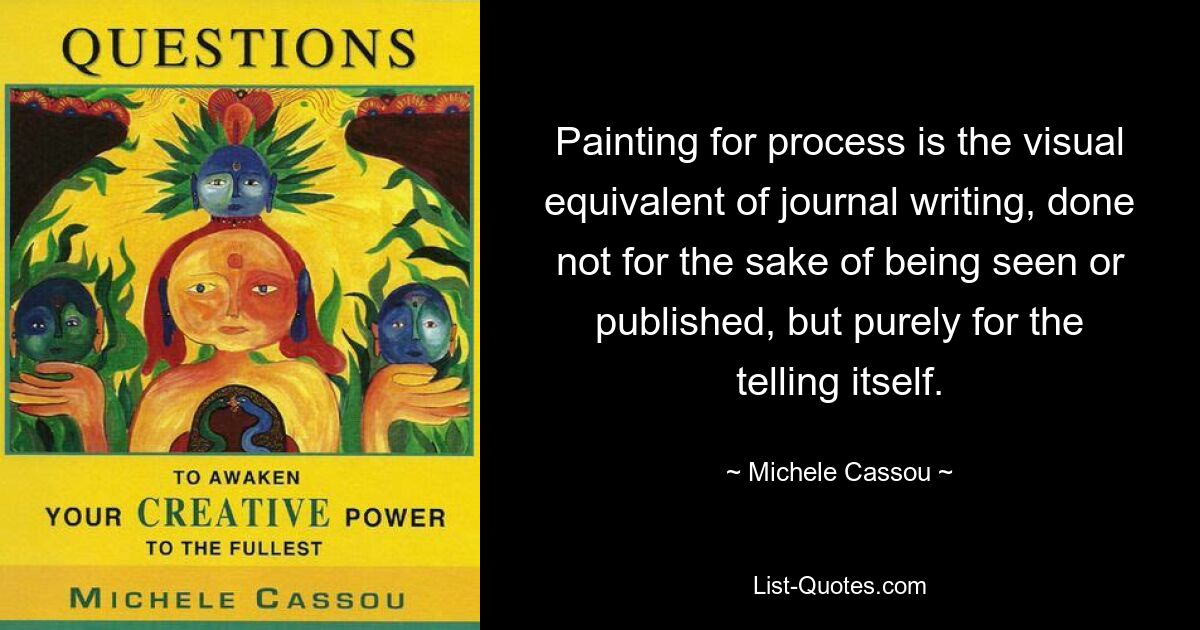 Painting for process is the visual equivalent of journal writing, done not for the sake of being seen or published, but purely for the telling itself. — © Michele Cassou