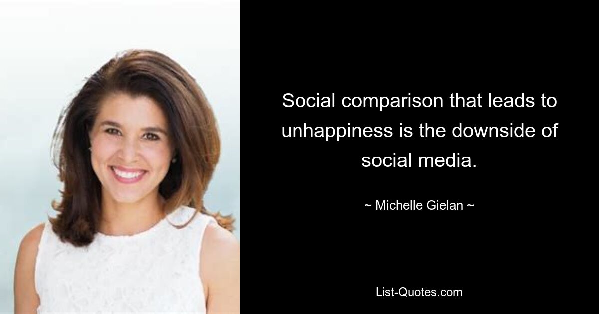 Social comparison that leads to unhappiness is the downside of social media. — © Michelle Gielan