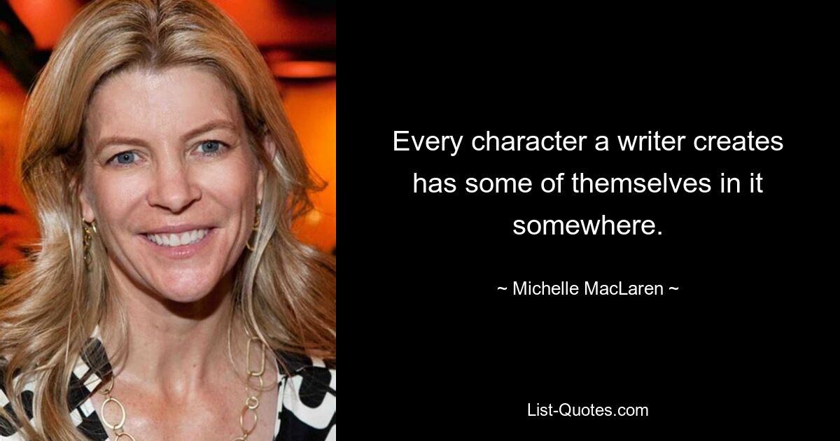 Every character a writer creates has some of themselves in it somewhere. — © Michelle MacLaren