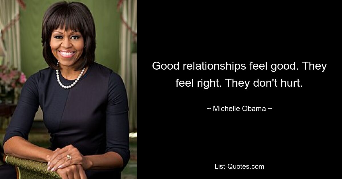 Good relationships feel good. They feel right. They don't hurt. — © Michelle Obama