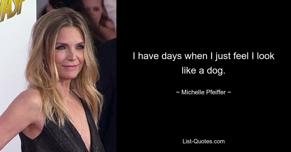 I have days when I just feel I look like a dog. — © Michelle Pfeiffer