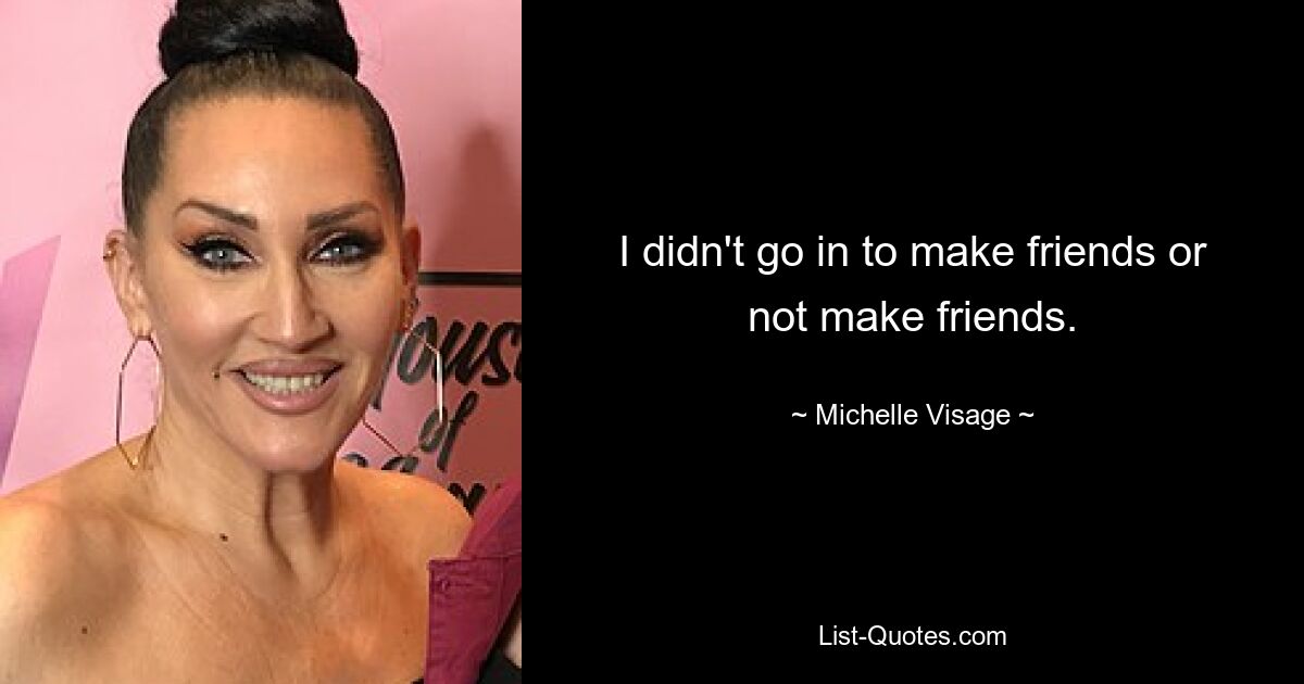 I didn't go in to make friends or not make friends. — © Michelle Visage