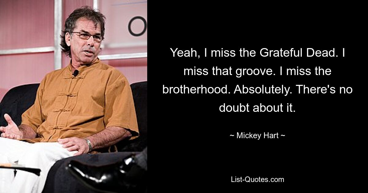 Yeah, I miss the Grateful Dead. I miss that groove. I miss the brotherhood. Absolutely. There's no doubt about it. — © Mickey Hart