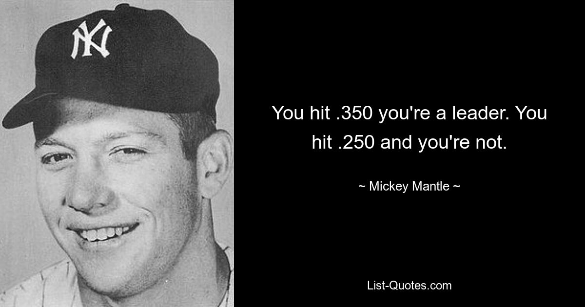 You hit .350 you're a leader. You hit .250 and you're not. — © Mickey Mantle