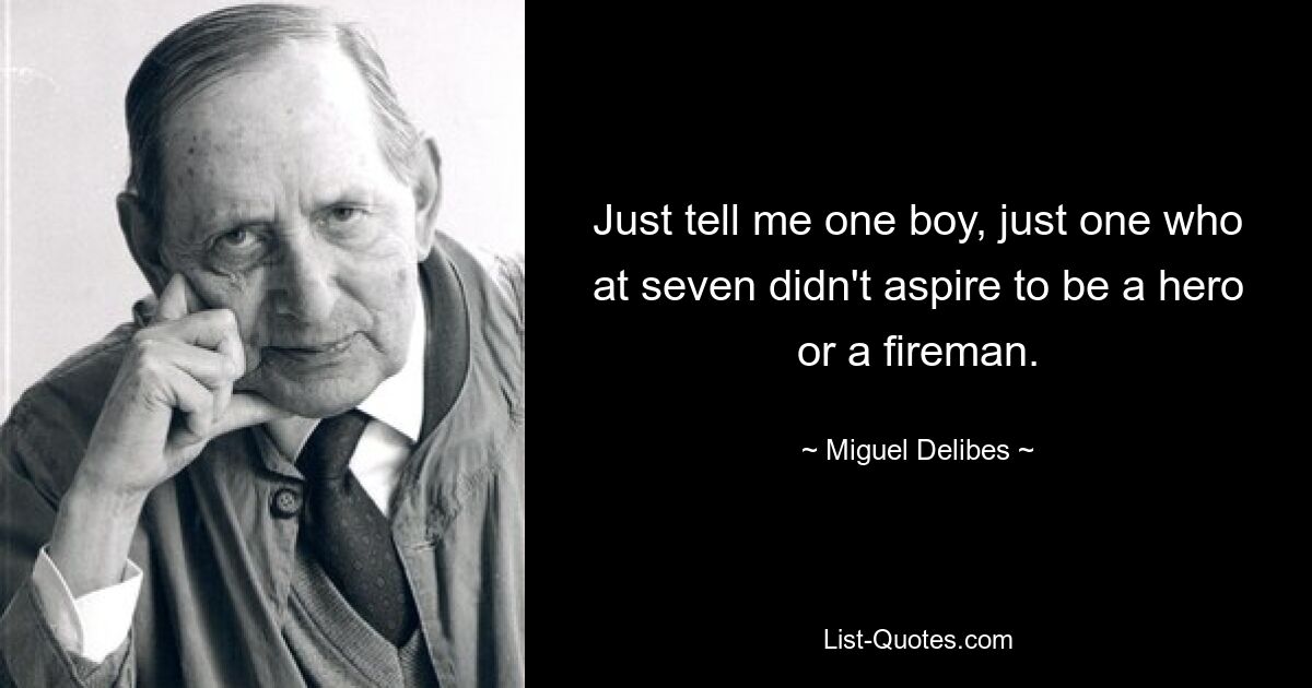 Just tell me one boy, just one who at seven didn't aspire to be a hero or a fireman. — © Miguel Delibes