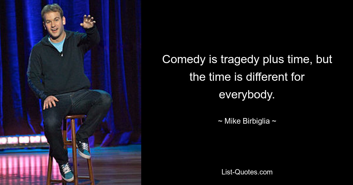 Comedy is tragedy plus time, but the time is different for everybody. — © Mike Birbiglia