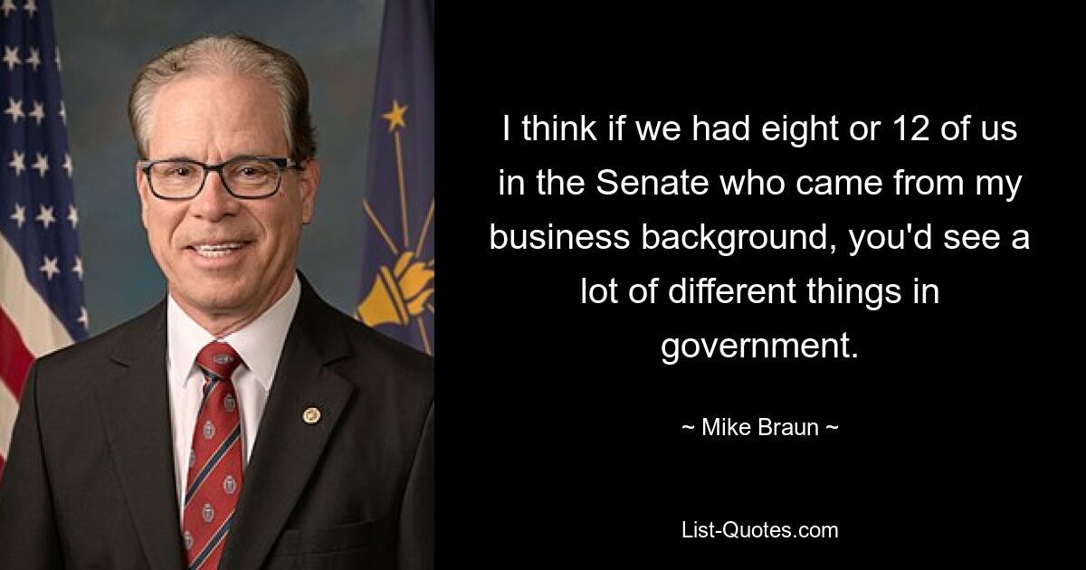 I think if we had eight or 12 of us in the Senate who came from my business background, you'd see a lot of different things in government. — © Mike Braun