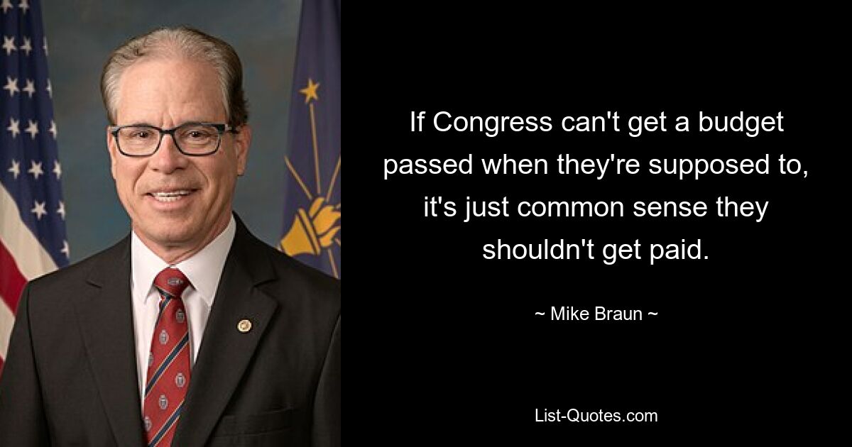 If Congress can't get a budget passed when they're supposed to, it's just common sense they shouldn't get paid. — © Mike Braun