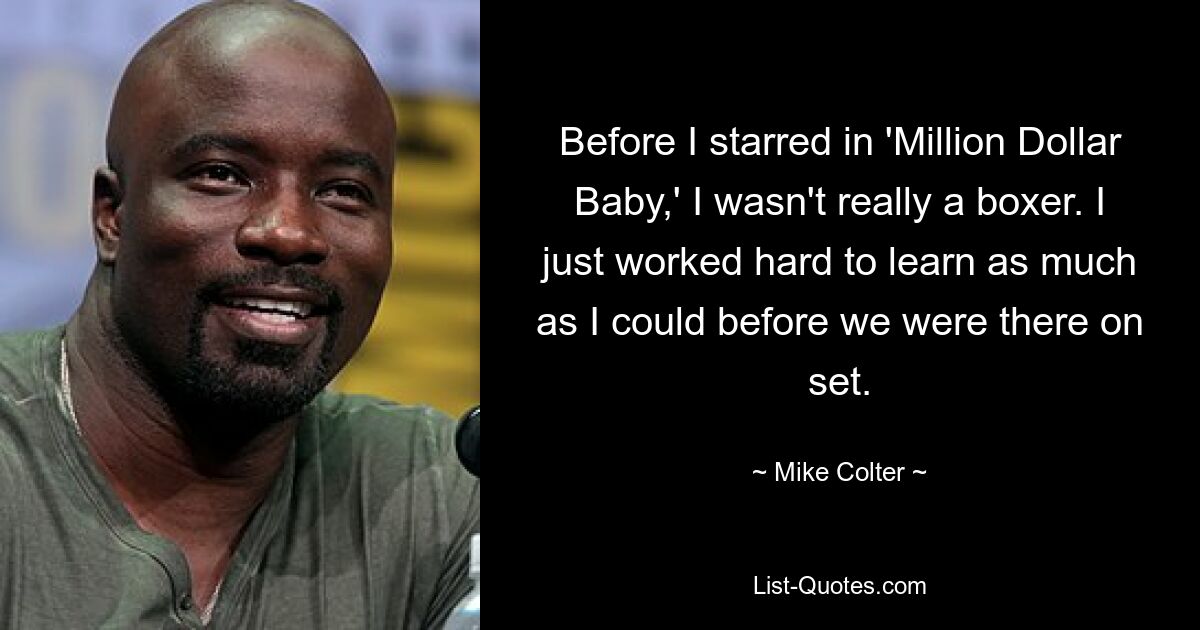 Before I starred in 'Million Dollar Baby,' I wasn't really a boxer. I just worked hard to learn as much as I could before we were there on set. — © Mike Colter