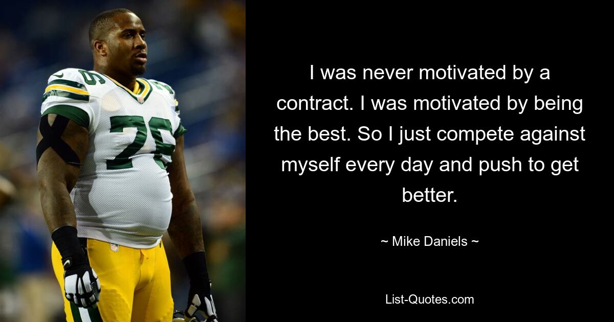 I was never motivated by a contract. I was motivated by being the best. So I just compete against myself every day and push to get better. — © Mike Daniels