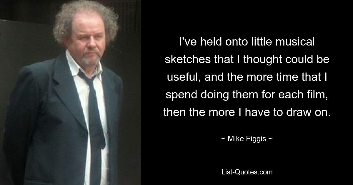 I've held onto little musical sketches that I thought could be useful, and the more time that I spend doing them for each film, then the more I have to draw on. — © Mike Figgis