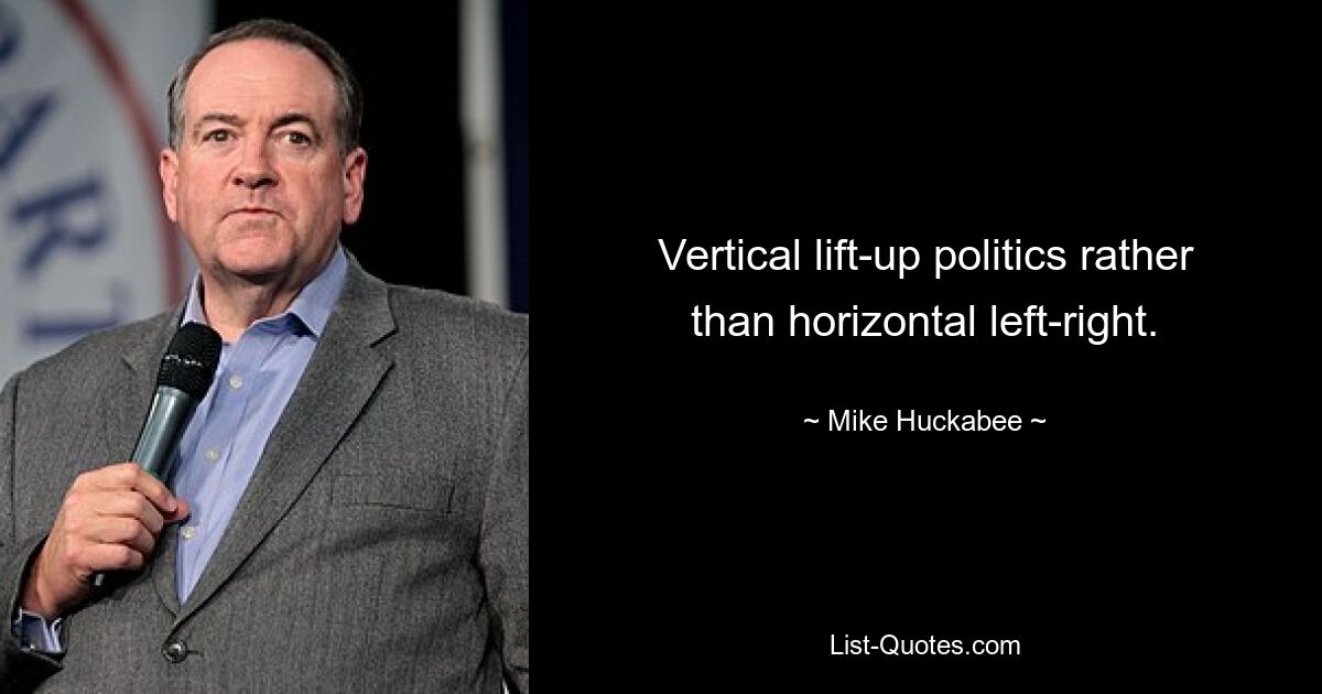 Vertical lift-up politics rather than horizontal left-right. — © Mike Huckabee