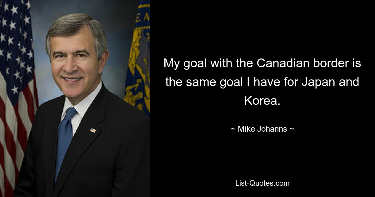 My goal with the Canadian border is the same goal I have for Japan and Korea. — © Mike Johanns