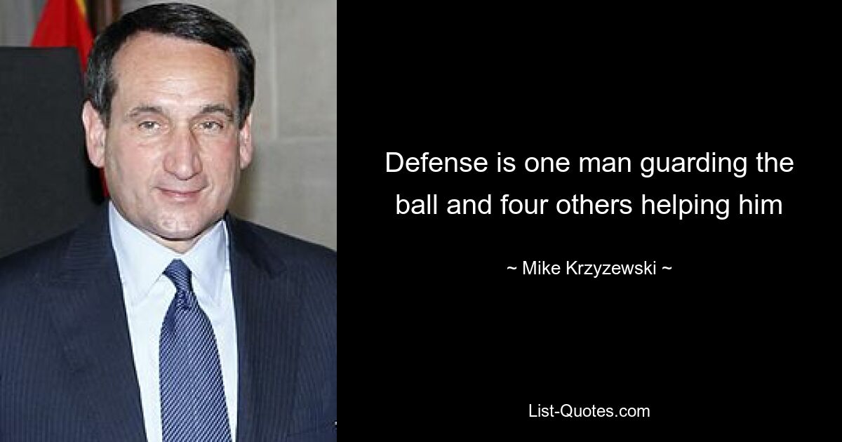 Defense is one man guarding the ball and four others helping him — © Mike Krzyzewski