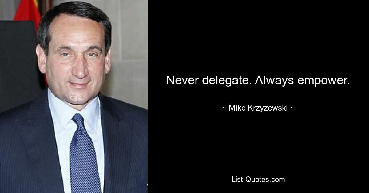 Never delegate. Always empower. — © Mike Krzyzewski