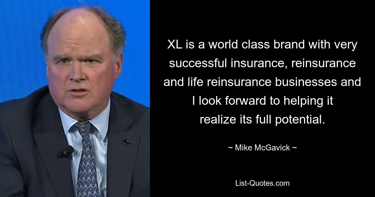 XL is a world class brand with very successful insurance, reinsurance and life reinsurance businesses and I look forward to helping it realize its full potential. — © Mike McGavick