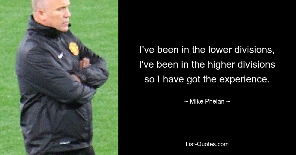 I've been in the lower divisions, I've been in the higher divisions so I have got the experience. — © Mike Phelan