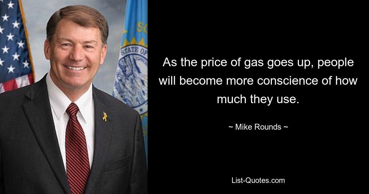 As the price of gas goes up, people will become more conscience of how much they use. — © Mike Rounds