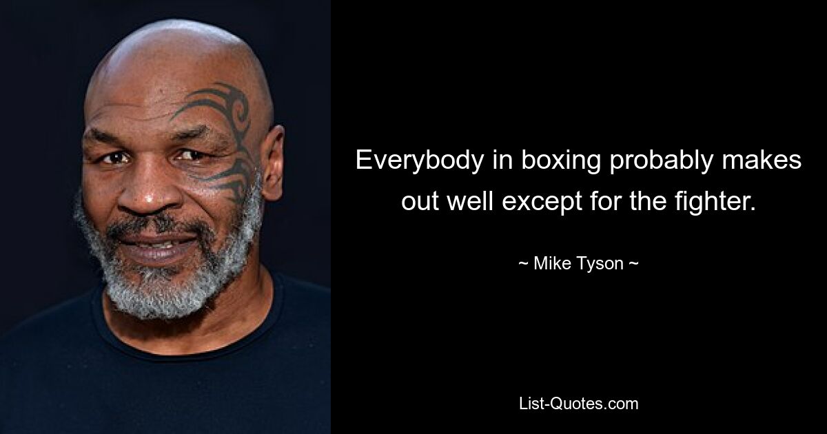 Everybody in boxing probably makes out well except for the fighter. — © Mike Tyson