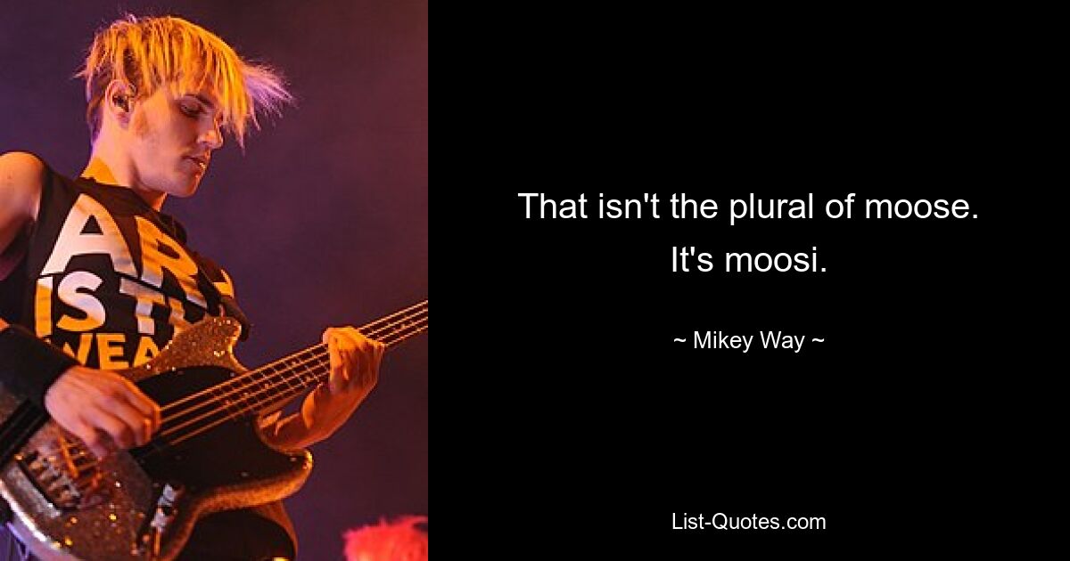 That isn't the plural of moose. It's moosi. — © Mikey Way